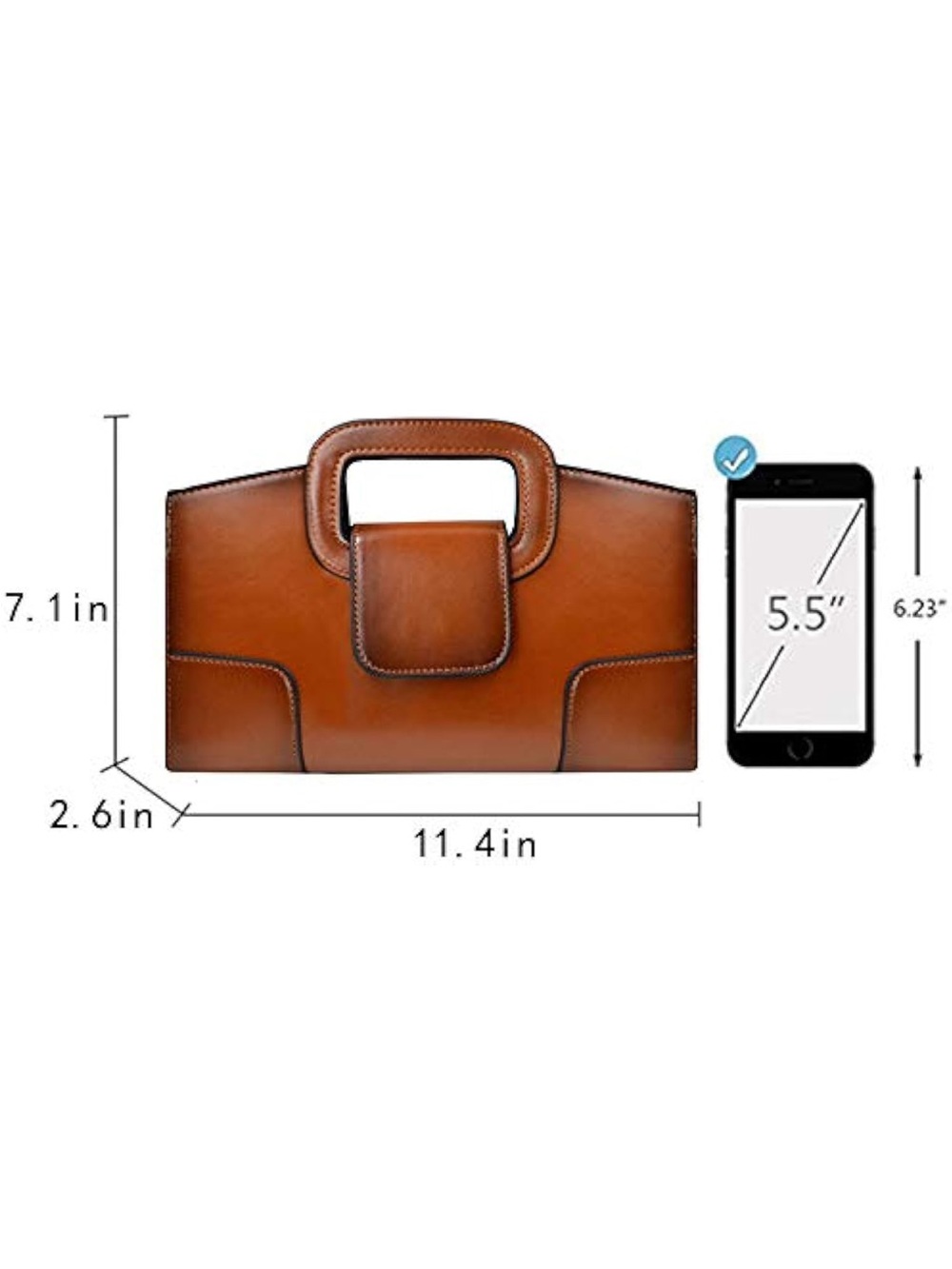 Classic Tan Leather Top-Handle Bag - Women's Elegant Handbag - Picture 5 of 5